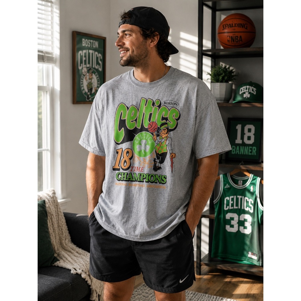 NBA Boston Celtics 18 Time Champions Graphic T-Shirt XXL Heather Gray NWT